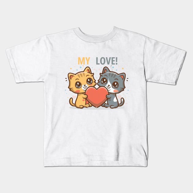 my love valentines day loving cat Kids T-Shirt by ATTO'S GALLERY